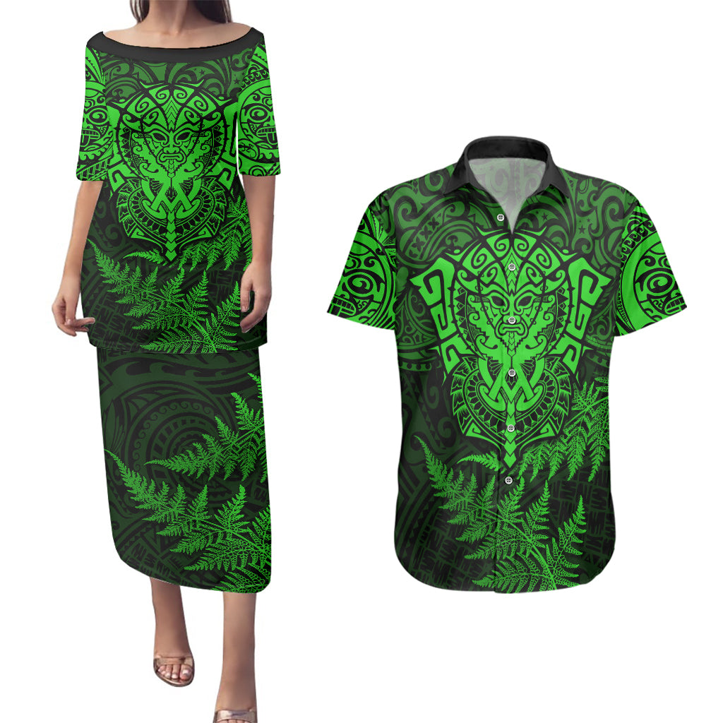 new-zealand-rugby-couples-matching-puletasi-dress-and-hawaiian-shirt-silver-fern-all-black-mix-ta-moko-green-style