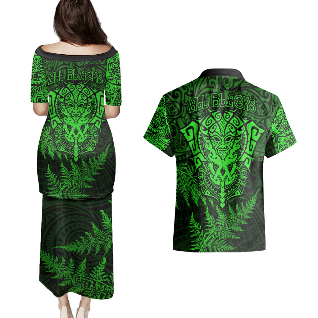 new-zealand-rugby-couples-matching-puletasi-dress-and-hawaiian-shirt-silver-fern-all-black-mix-ta-moko-green-style