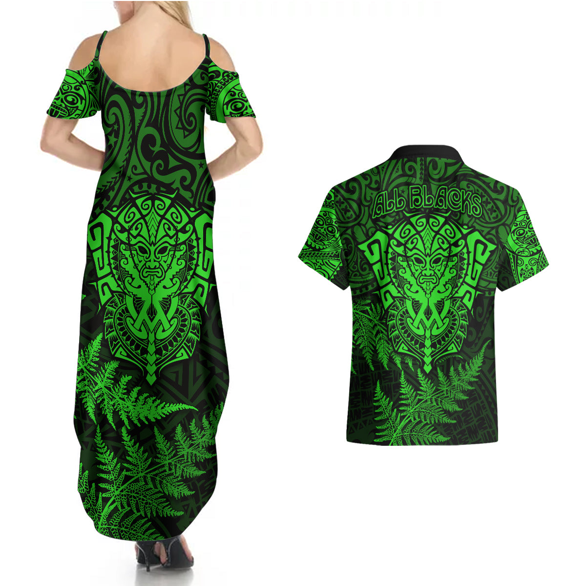 new-zealand-rugby-couples-matching-summer-maxi-dress-and-hawaiian-shirt-silver-fern-all-black-mix-ta-moko-green-style