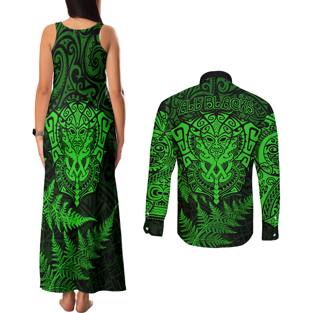 new-zealand-rugby-couples-matching-tank-maxi-dress-and-long-sleeve-button-shirts-silver-fern-all-black-mix-ta-moko-green-style