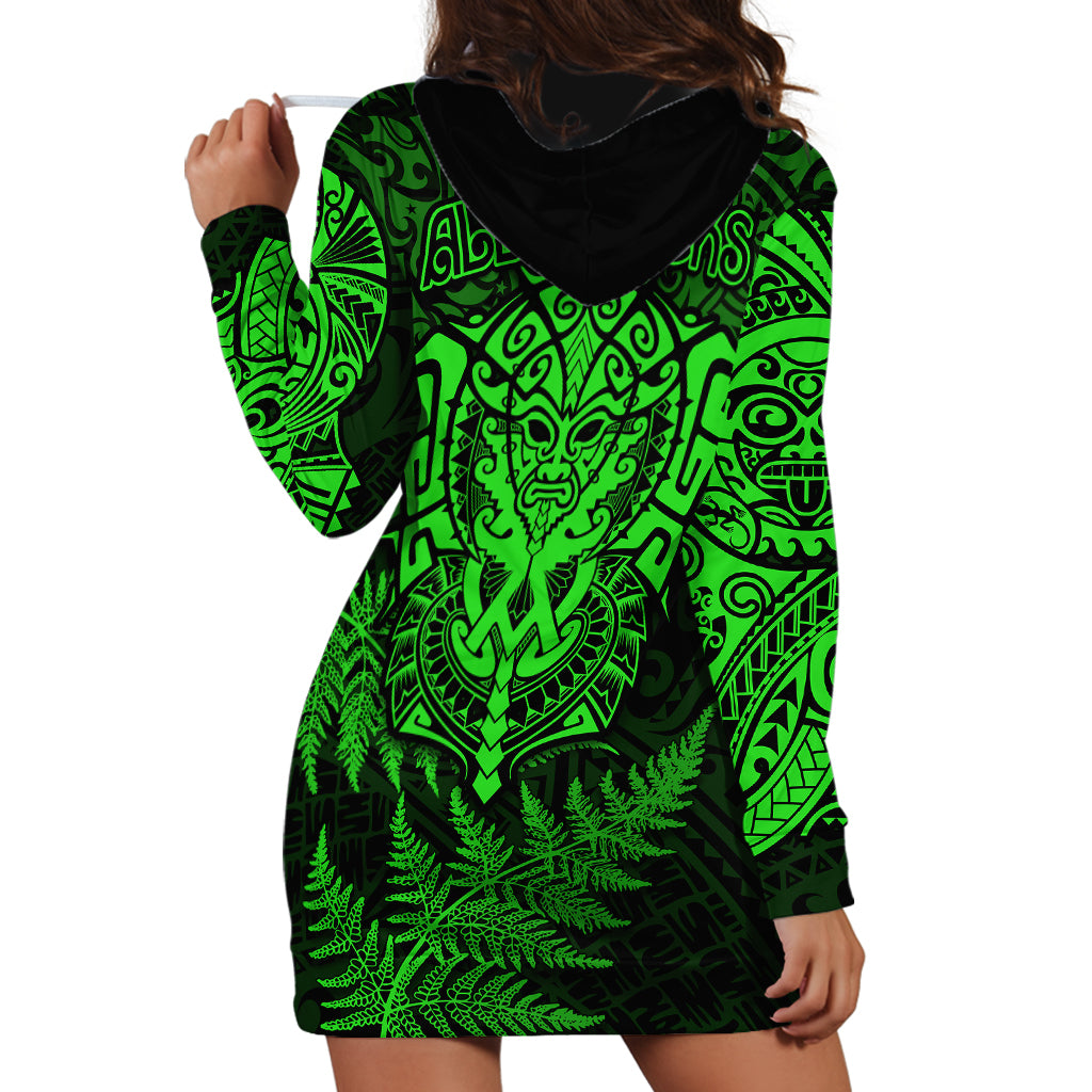 New Zealand Rugby Hoodie Dress Silver Fern All Black Mix Ta Moko Green Style - Vibe Hoodie Shop