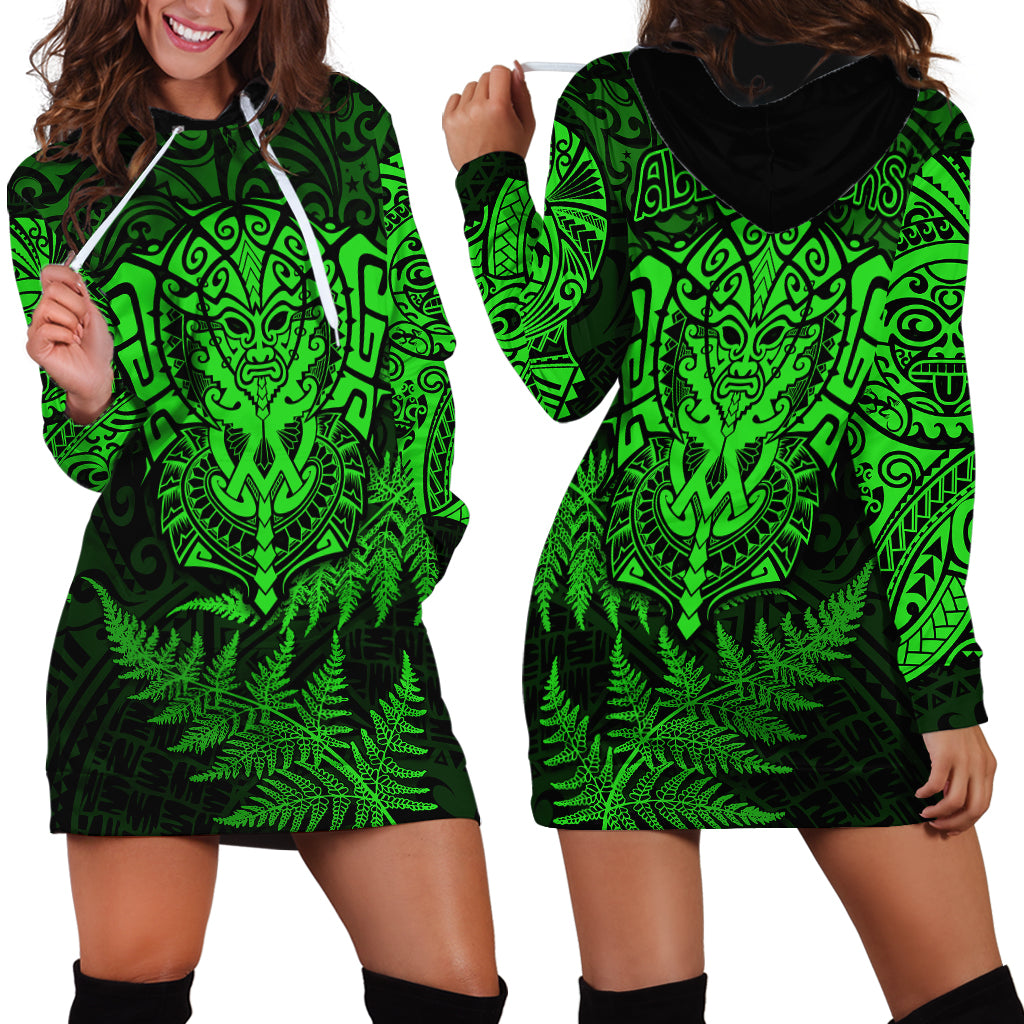New Zealand Rugby Hoodie Dress Silver Fern All Black Mix Ta Moko Green Style - Vibe Hoodie Shop