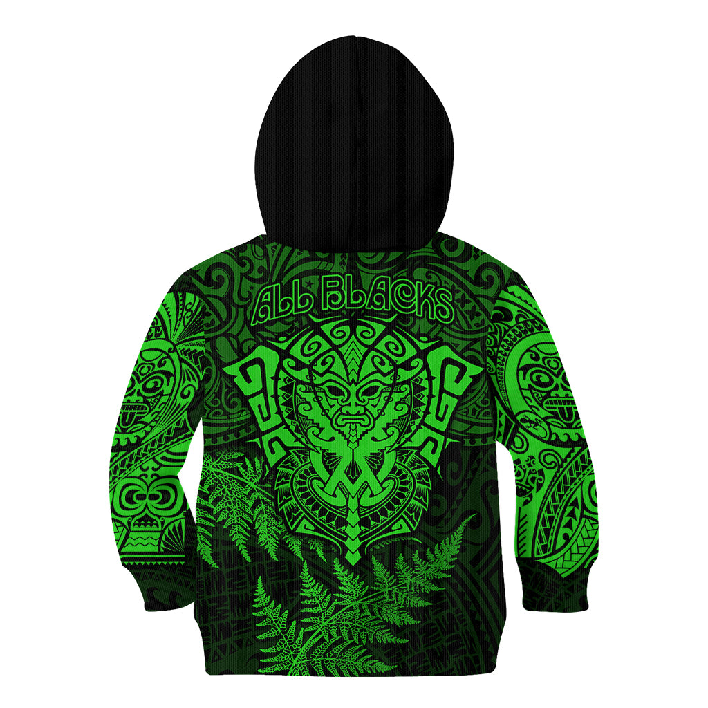 New Zealand Rugby Kid Hoodie Silver Fern All Black Mix Ta Moko Green Style - Vibe Hoodie Shop