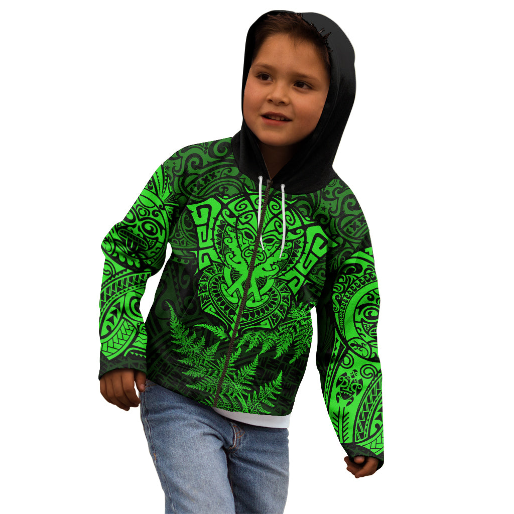 New Zealand Rugby Kid Hoodie Silver Fern All Black Mix Ta Moko Green Style - Vibe Hoodie Shop