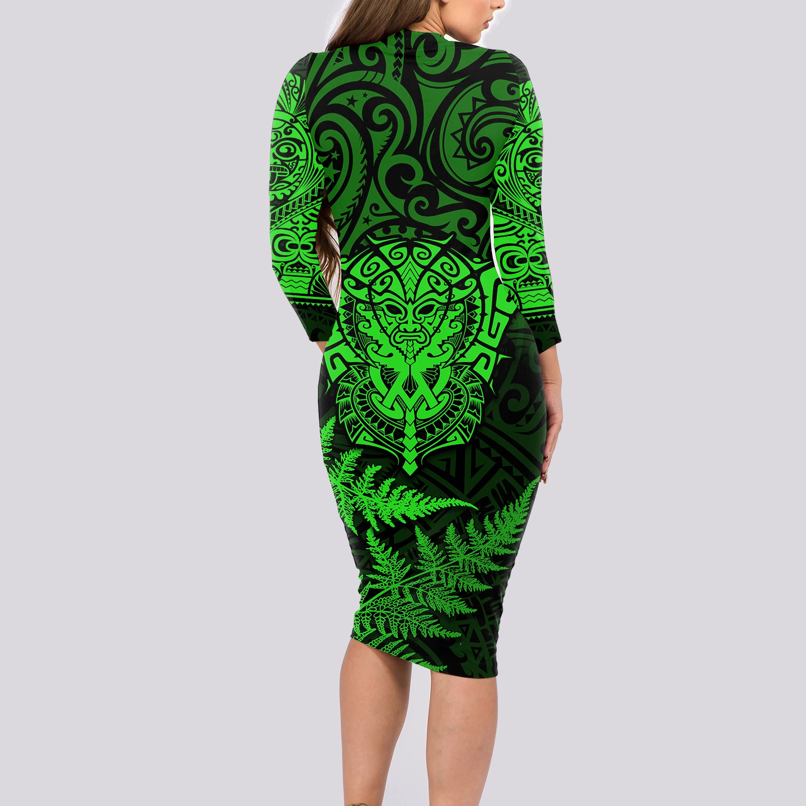 new-zealand-rugby-long-sleeve-bodycon-dress-silver-fern-all-black-mix-ta-moko-green-style