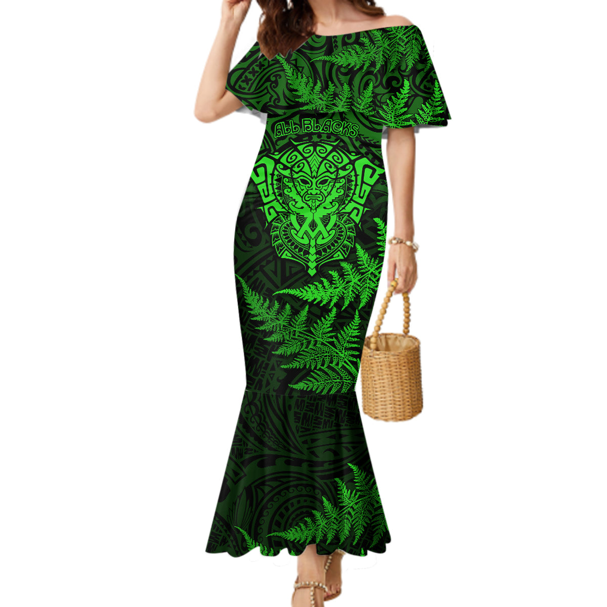 new-zealand-rugby-mermaid-dress-silver-fern-all-black-mix-ta-moko-green-style