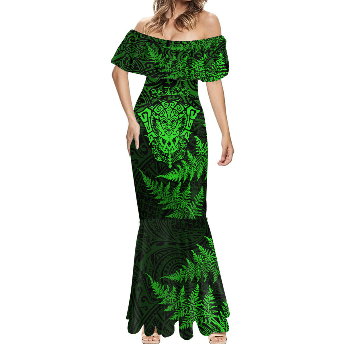 new-zealand-rugby-mermaid-dress-silver-fern-all-black-mix-ta-moko-green-style