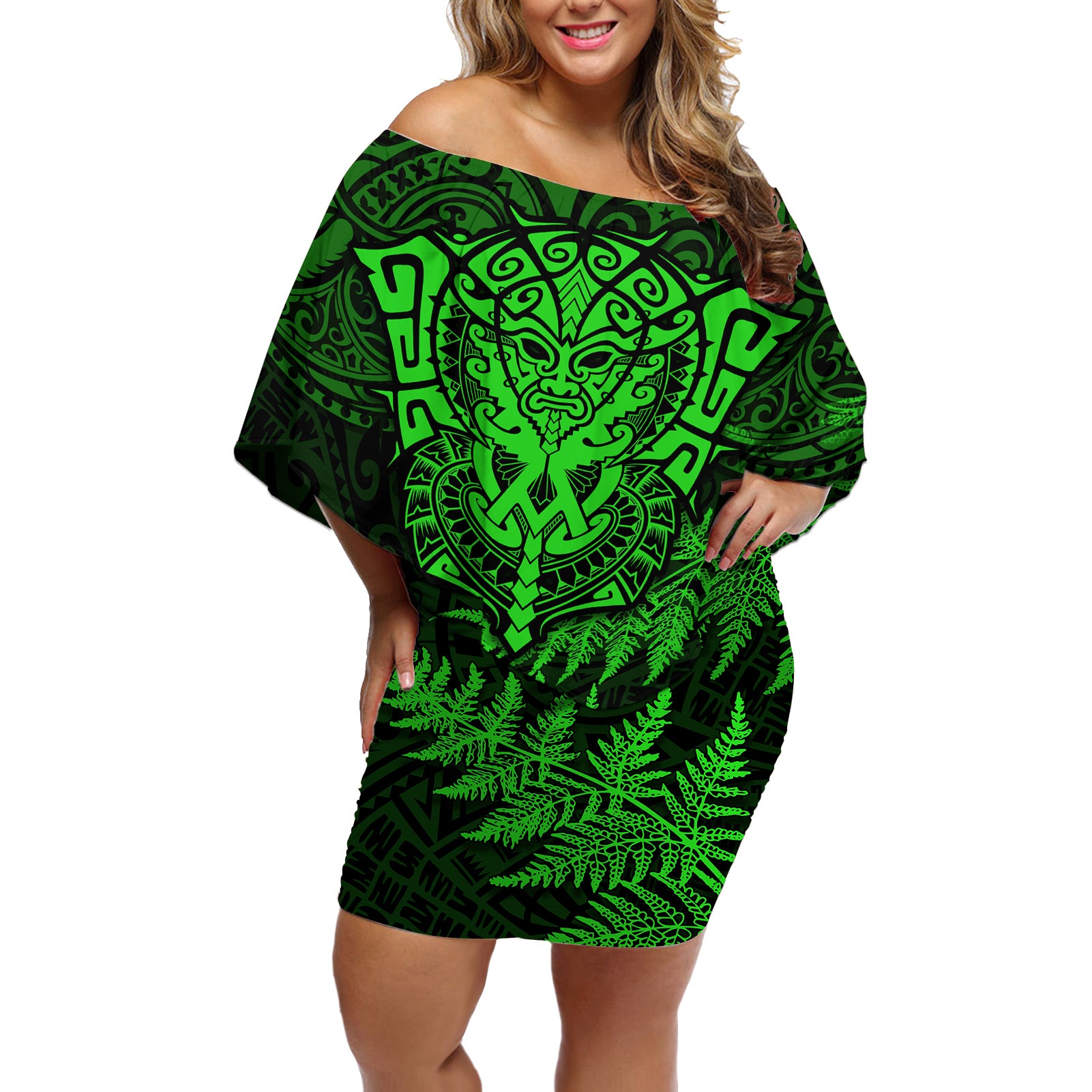 new-zealand-rugby-off-shoulder-short-dress-silver-fern-all-black-mix-ta-moko-green-style