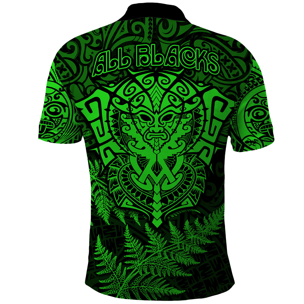 New Zealand Rugby Polo Shirt Silver Fern All Black Mix Ta Moko Green Style LT9 - Vibe Hoodie Shop