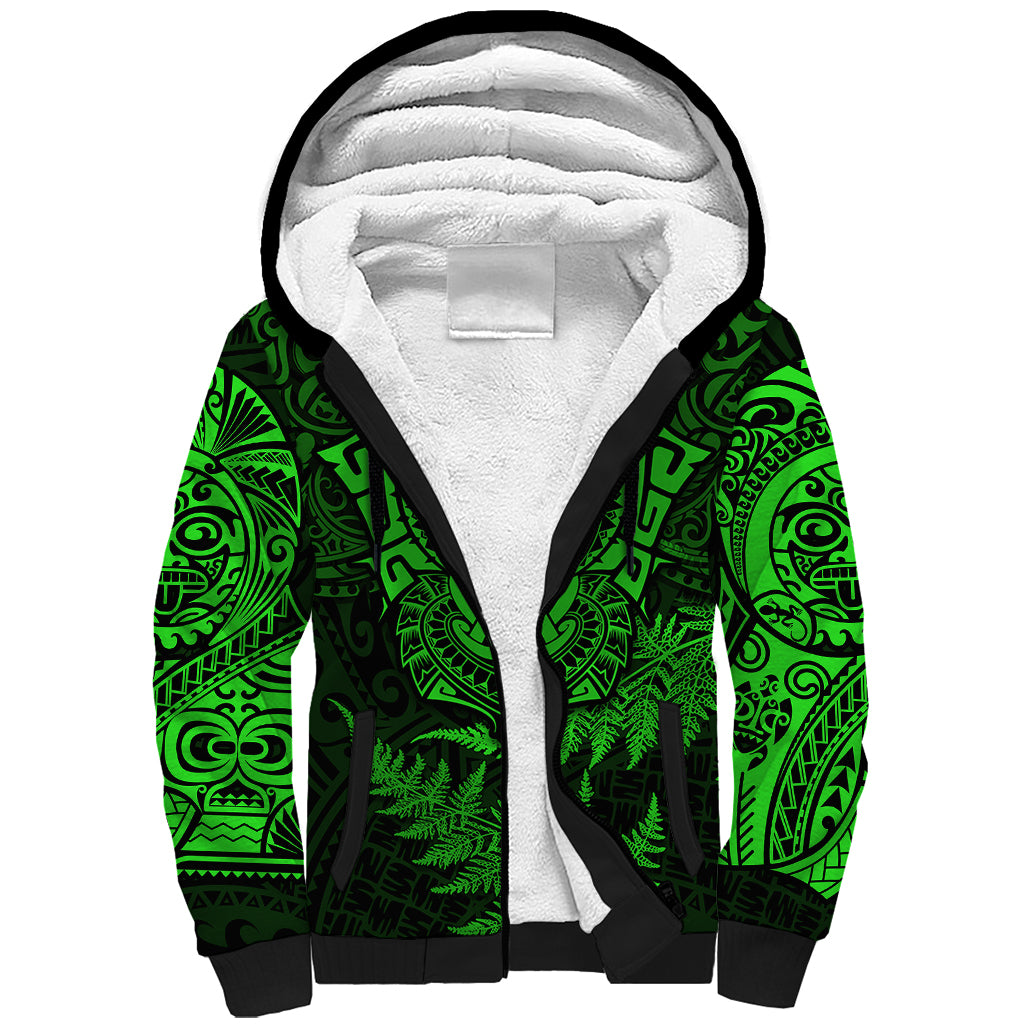 New Zealand Rugby Sherpa Hoodie Silver Fern All Black Mix Ta Moko Green Style - Vibe Hoodie Shop