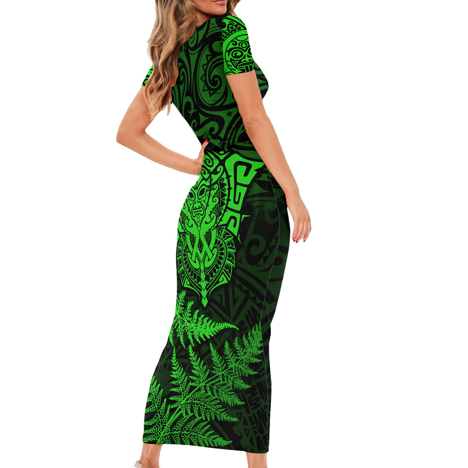 new-zealand-rugby-short-sleeve-bodycon-dress-silver-fern-all-black-mix-ta-moko-green-style