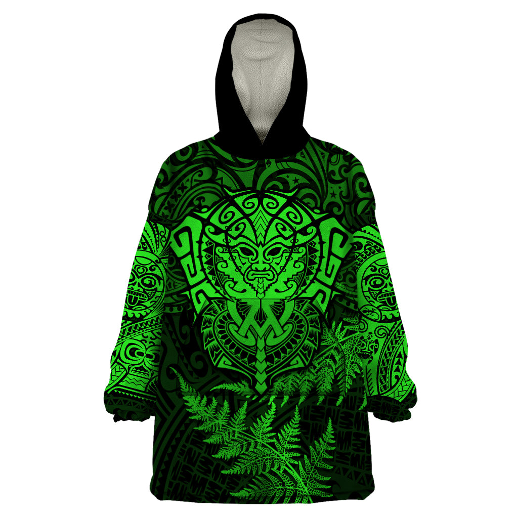 New Zealand Rugby Wearable Blanket Hoodie Silver Fern All Black Mix Ta Moko Green Style - Vibe Hoodie Shop