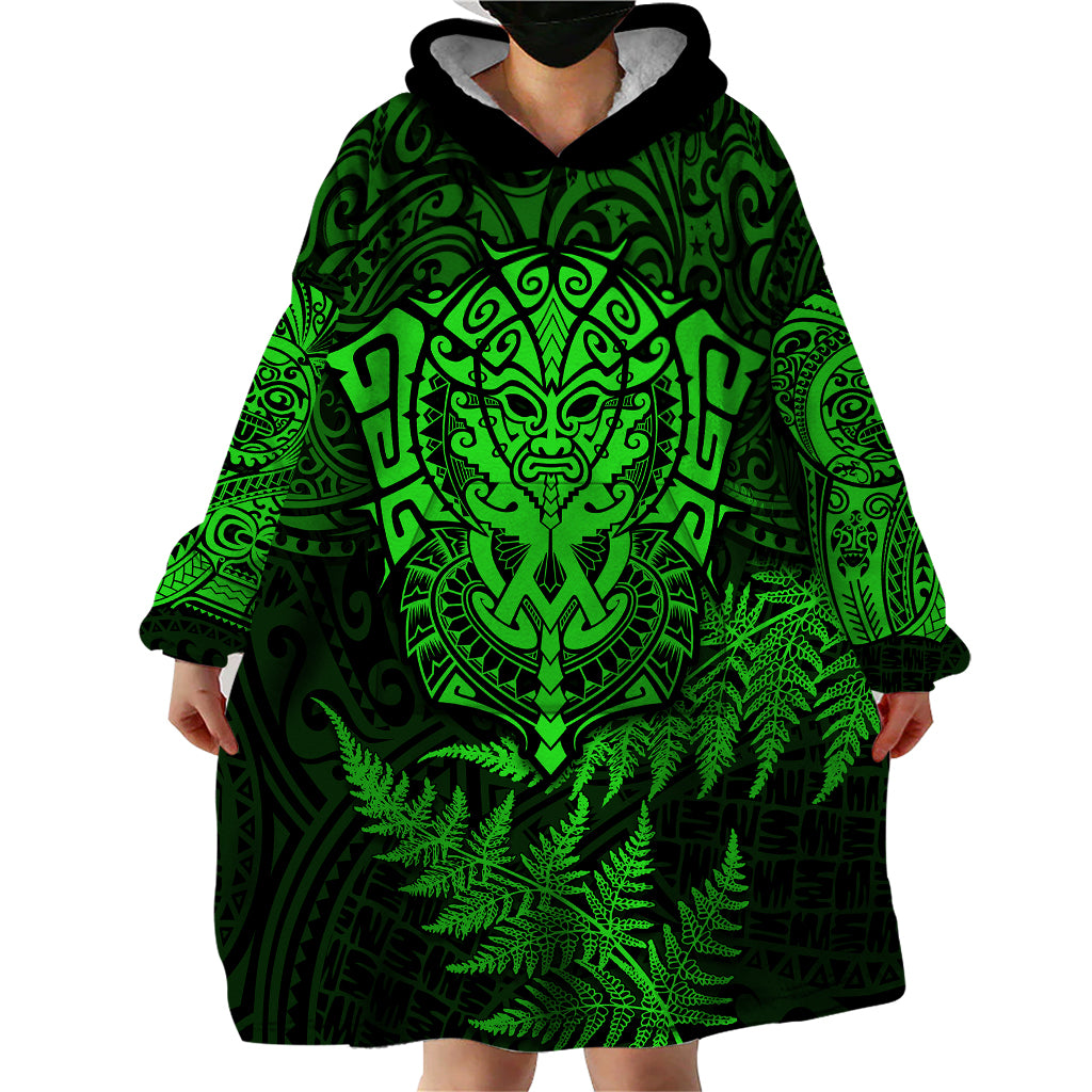 New Zealand Rugby Wearable Blanket Hoodie Silver Fern All Black Mix Ta Moko Green Style - Vibe Hoodie Shop