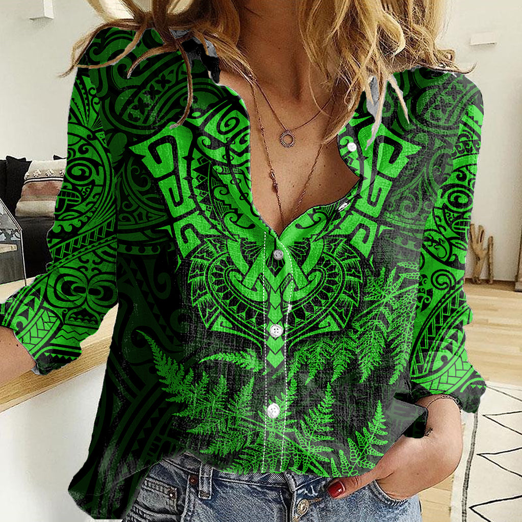 New Zealand Rugby Women Casual Shirt Silver Fern All Black Mix Ta Moko Green Style - Vibe Hoodie Shop