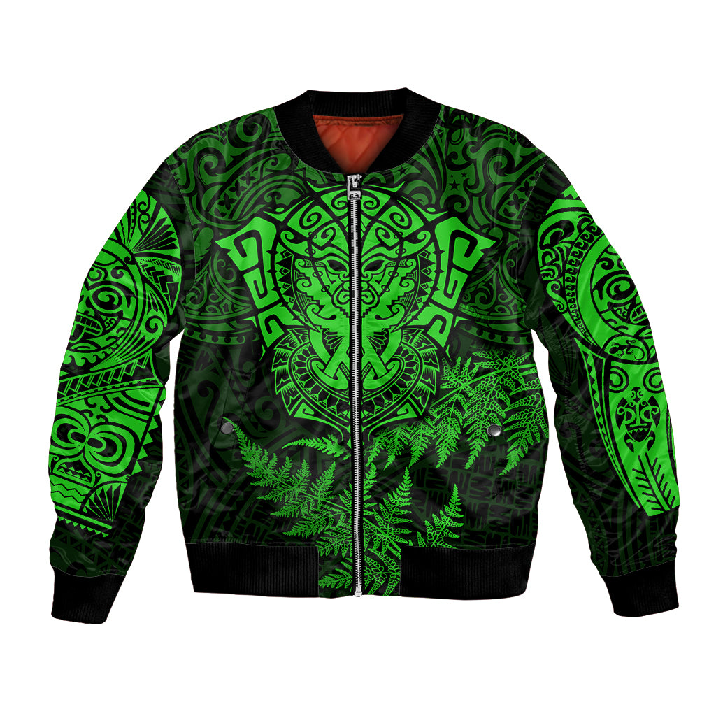 New Zealand Rugby Bomber Jacket Silver Fern All Black Mix Ta Moko Green Style - Vibe Hoodie Shop