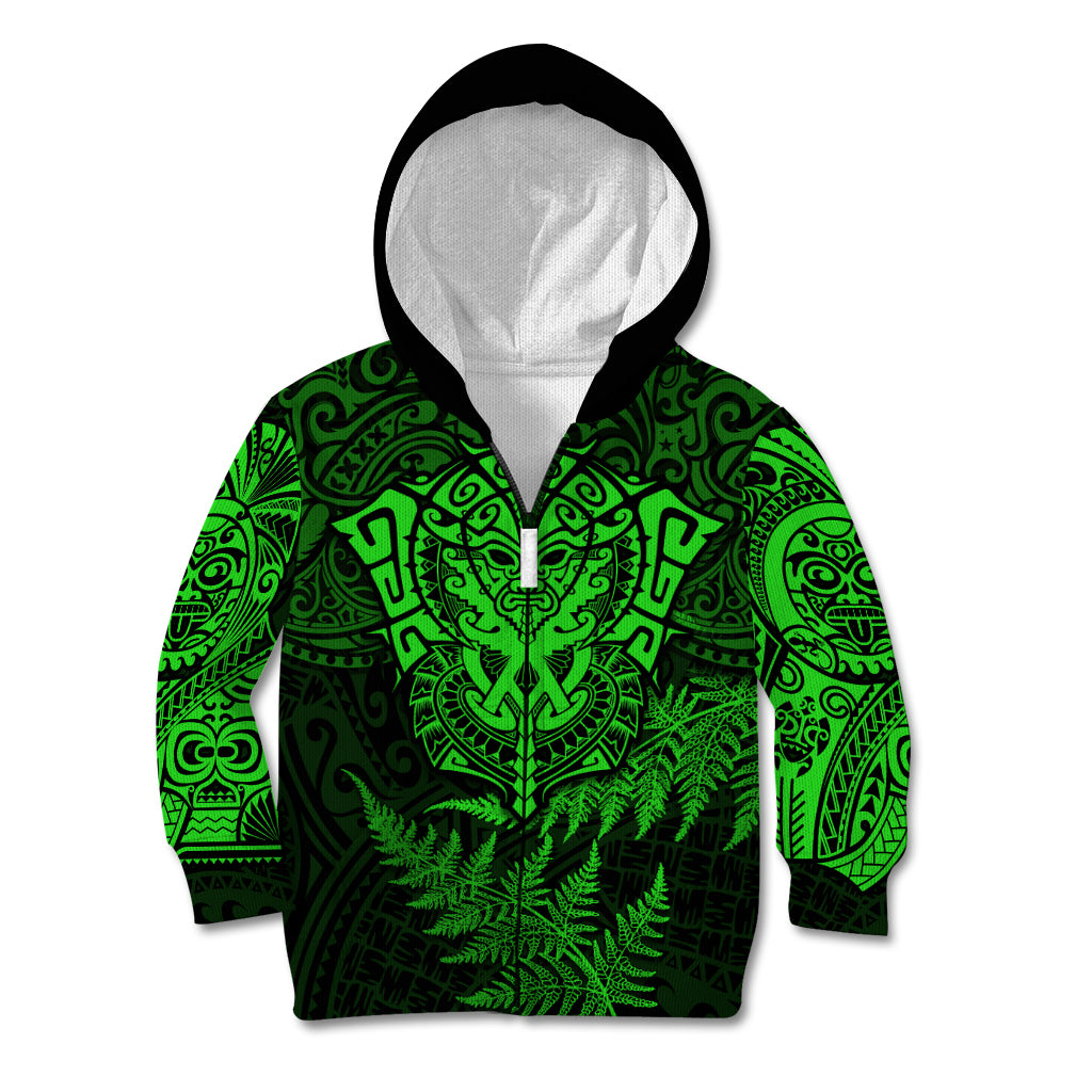 New Zealand Rugby Kid Hoodie Silver Fern All Black Mix Ta Moko Green Style - Vibe Hoodie Shop