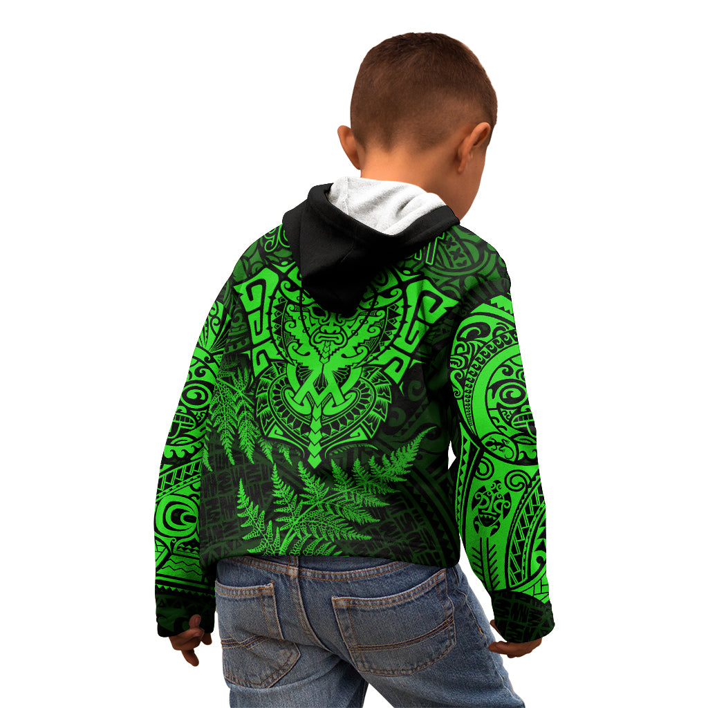 New Zealand Rugby Kid Hoodie Silver Fern All Black Mix Ta Moko Green Style - Vibe Hoodie Shop
