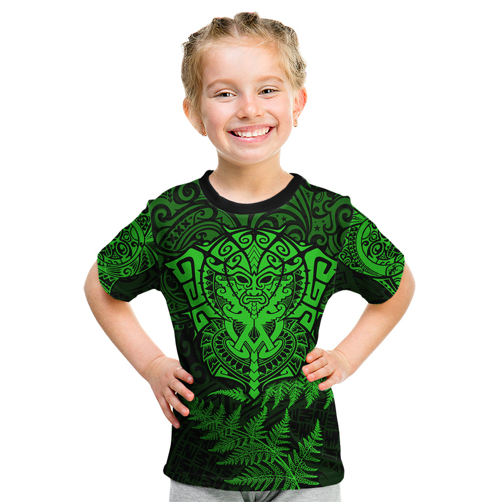 New Zealand Rugby Kid T Shirt Silver Fern All Black Mix Ta Moko Green Style - Vibe Hoodie Shop