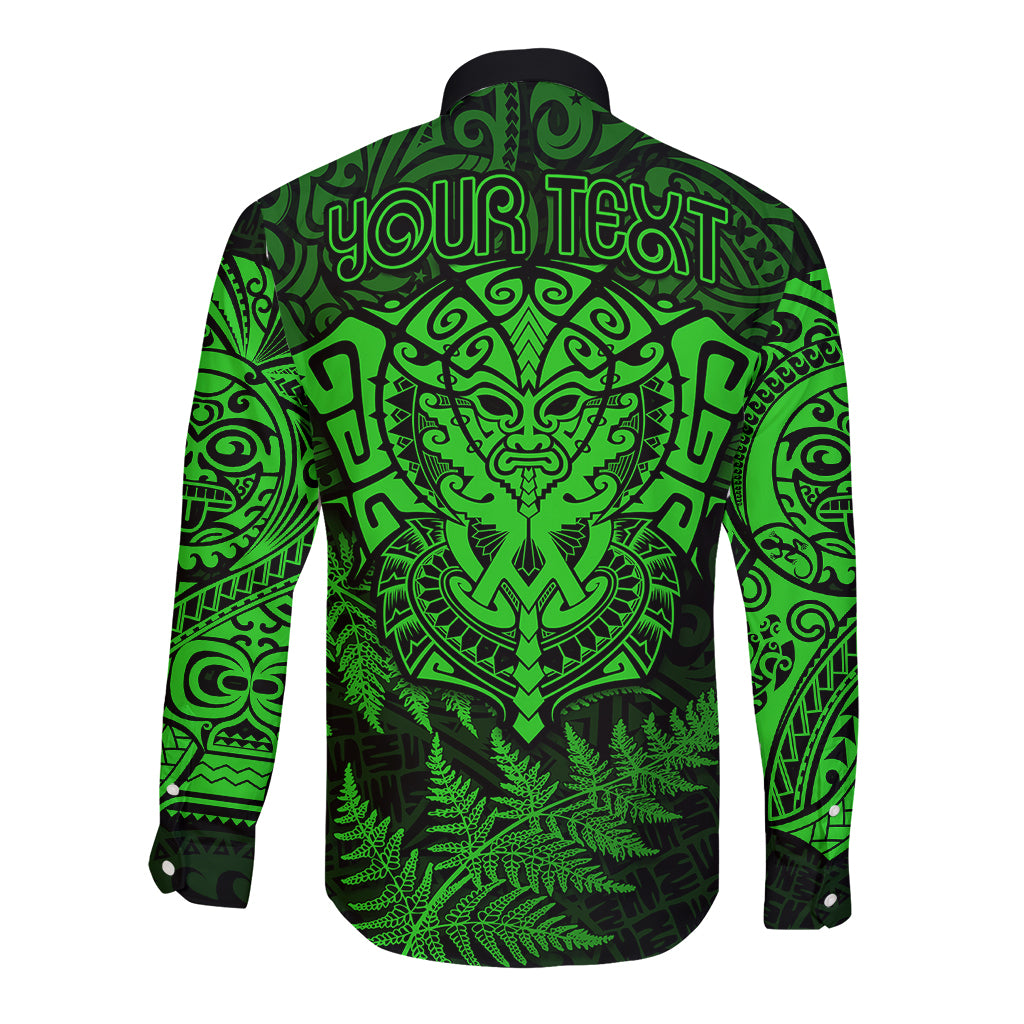 New Zealand Rugby Long Sleeve Button Shirt Silver Fern All Black Mix Ta Moko Green Style - Vibe Hoodie Shop
