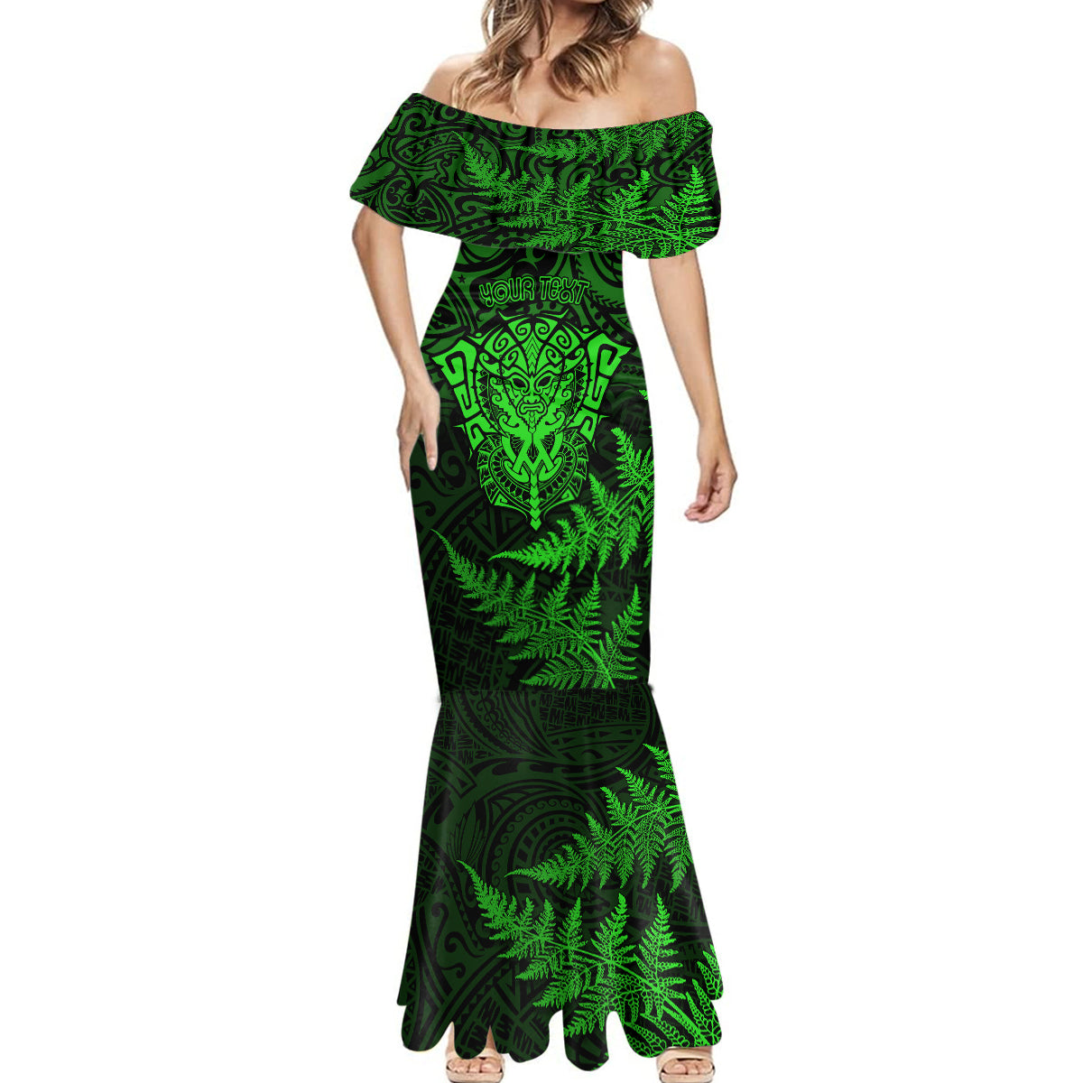 new-zealand-rugby-mermaid-dress-silver-fern-all-black-mix-ta-moko-green-style