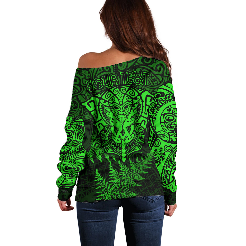 New Zealand Rugby Off Shoulder Sweater Silver Fern All Black Mix Ta Moko Green Style - Vibe Hoodie Shop