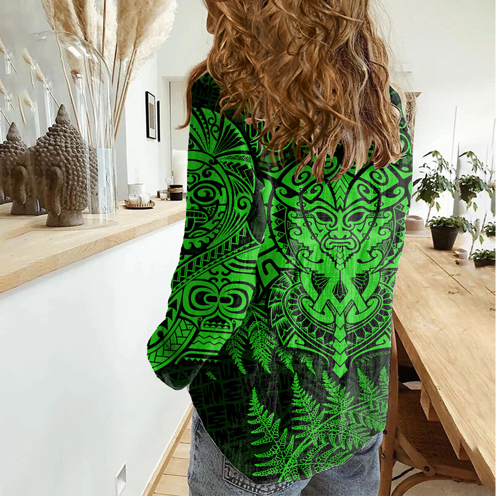 New Zealand Rugby Women Casual Shirt Silver Fern All Black Mix Ta Moko Green Style - Vibe Hoodie Shop