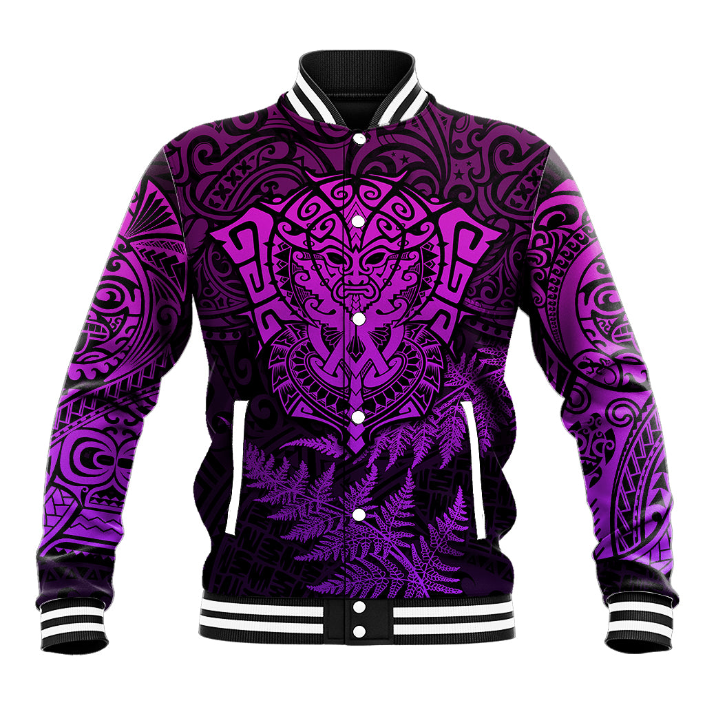 New Zealand Rugby Baseball Jacket Silver Fern All Black Mix Ta Moko Purple Style - Vibe Hoodie Shop