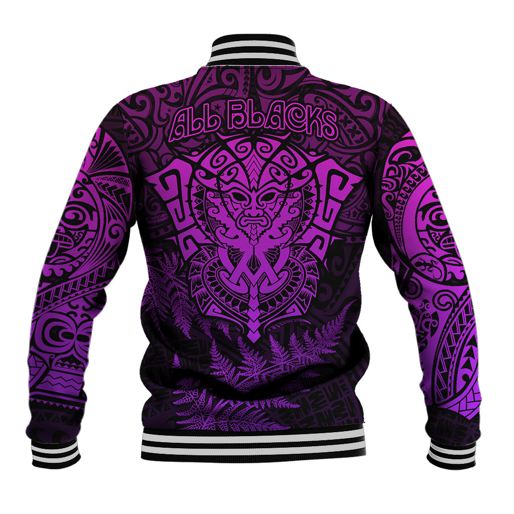 New Zealand Rugby Baseball Jacket Silver Fern All Black Mix Ta Moko Purple Style - Vibe Hoodie Shop