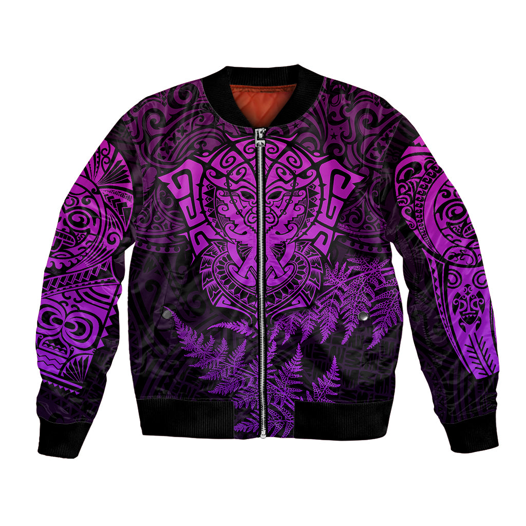 New Zealand Rugby Bomber Jacket Silver Fern All Black Mix Ta Moko Purple Style - Vibe Hoodie Shop