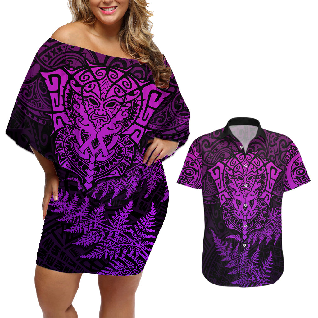new-zealand-rugby-couples-matching-off-shoulder-short-dress-and-hawaiian-shirt-silver-fern-all-black-mix-ta-moko-purple-style