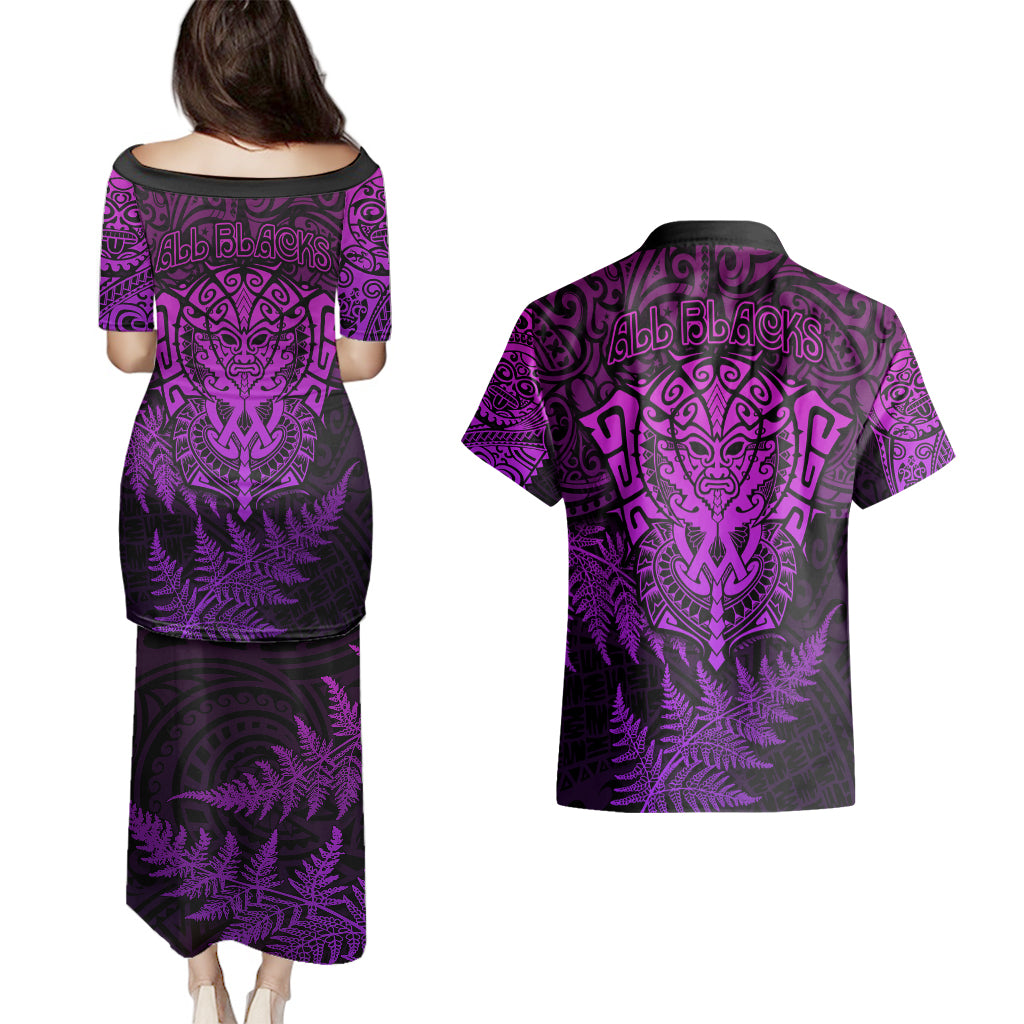 new-zealand-rugby-couples-matching-puletasi-dress-and-hawaiian-shirt-silver-fern-all-black-mix-ta-moko-purple-style