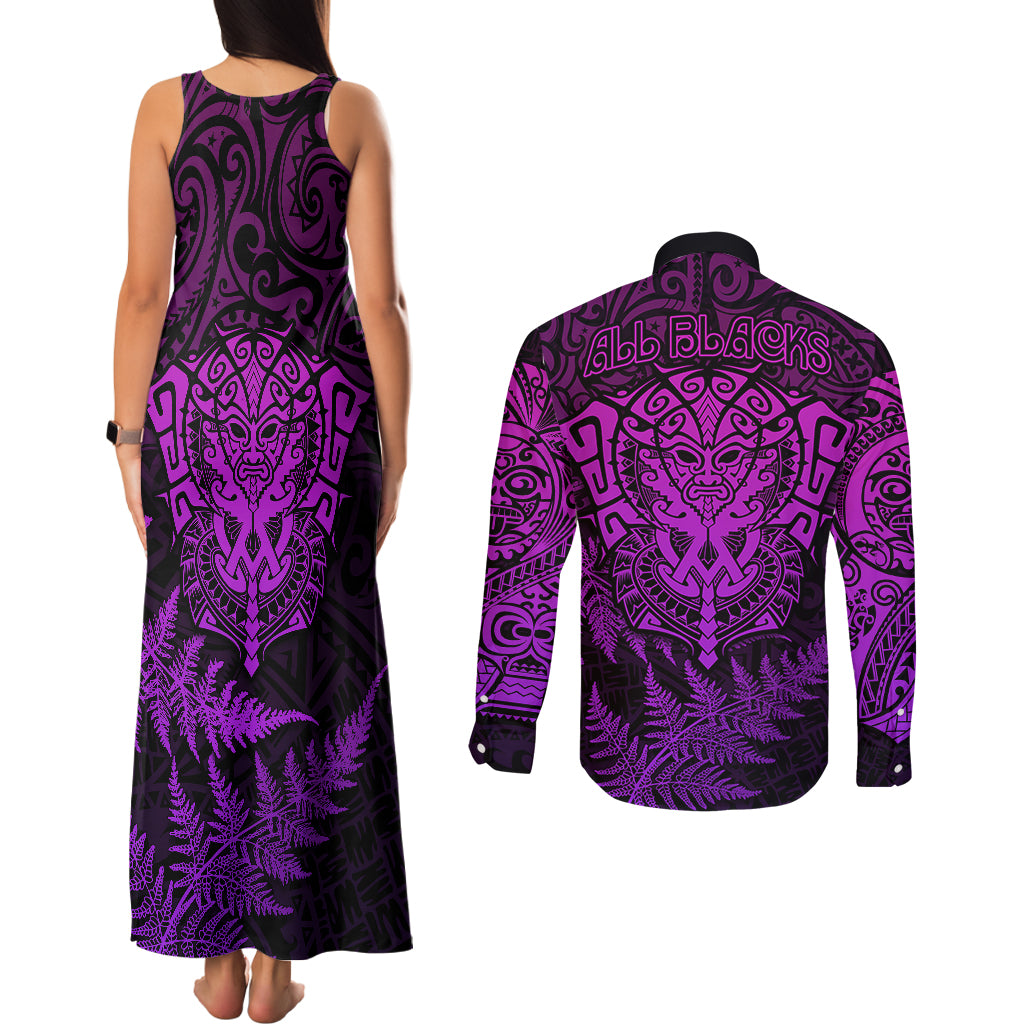 new-zealand-rugby-couples-matching-tank-maxi-dress-and-long-sleeve-button-shirts-silver-fern-all-black-mix-ta-moko-purple-style