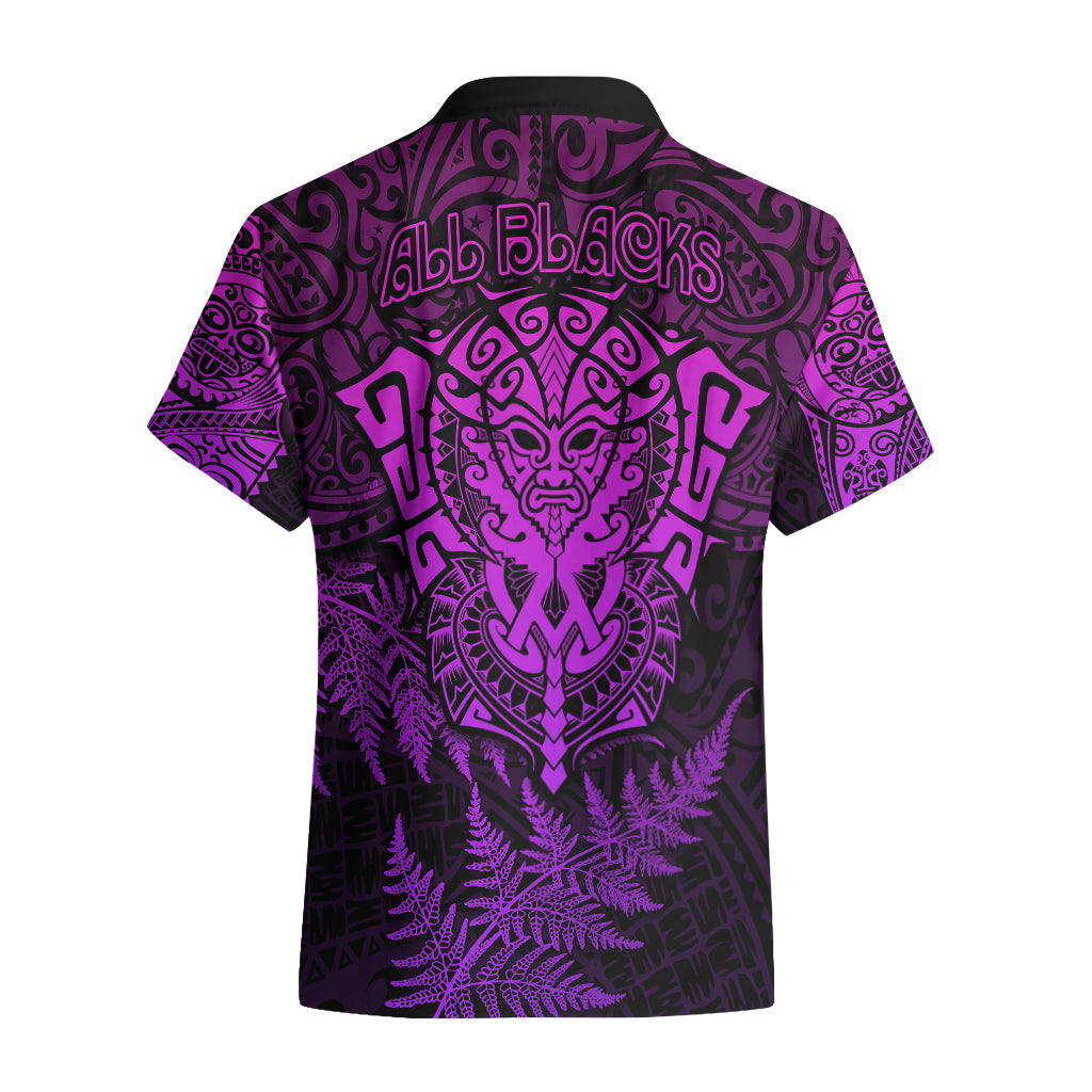 New Zealand Rugby Hawaiian Shirt Silver Fern All Black Mix Ta Moko Purple Style - Vibe Hoodie Shop