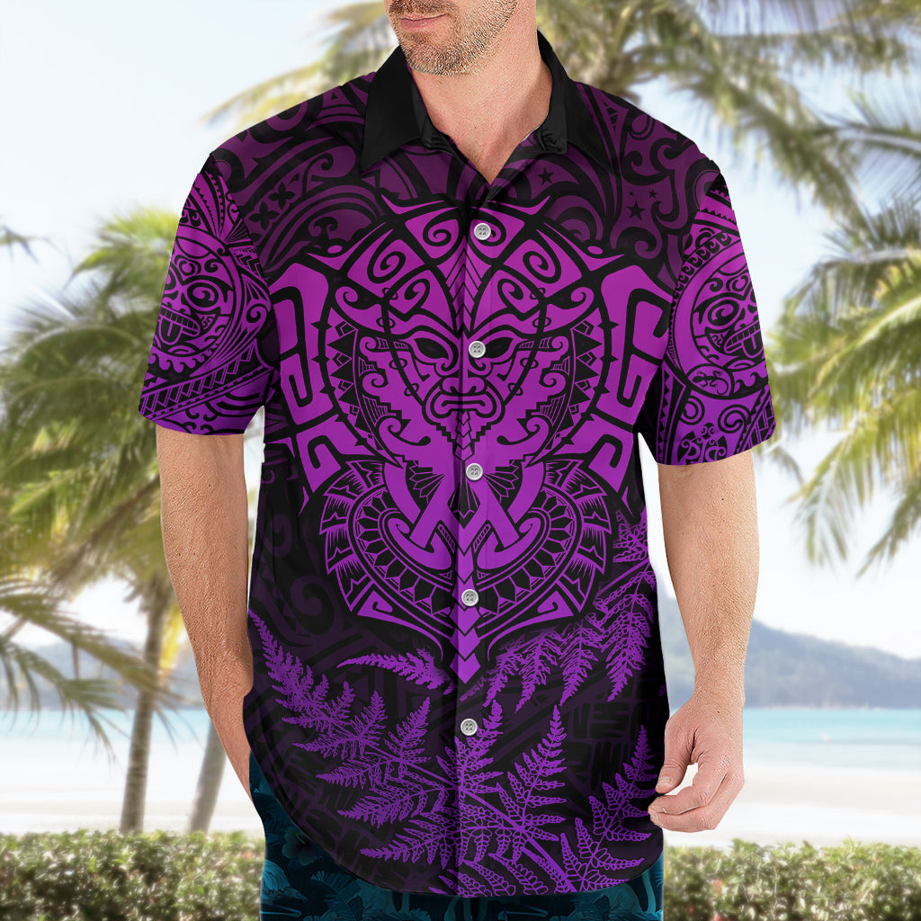 New Zealand Rugby Hawaiian Shirt Silver Fern All Black Mix Ta Moko Purple Style - Vibe Hoodie Shop