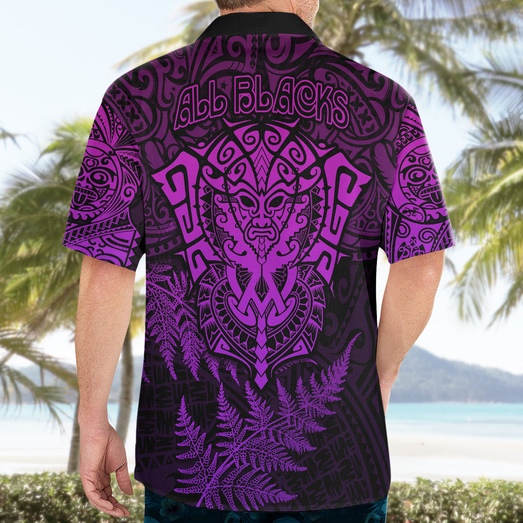 New Zealand Rugby Hawaiian Shirt Silver Fern All Black Mix Ta Moko Purple Style - Vibe Hoodie Shop