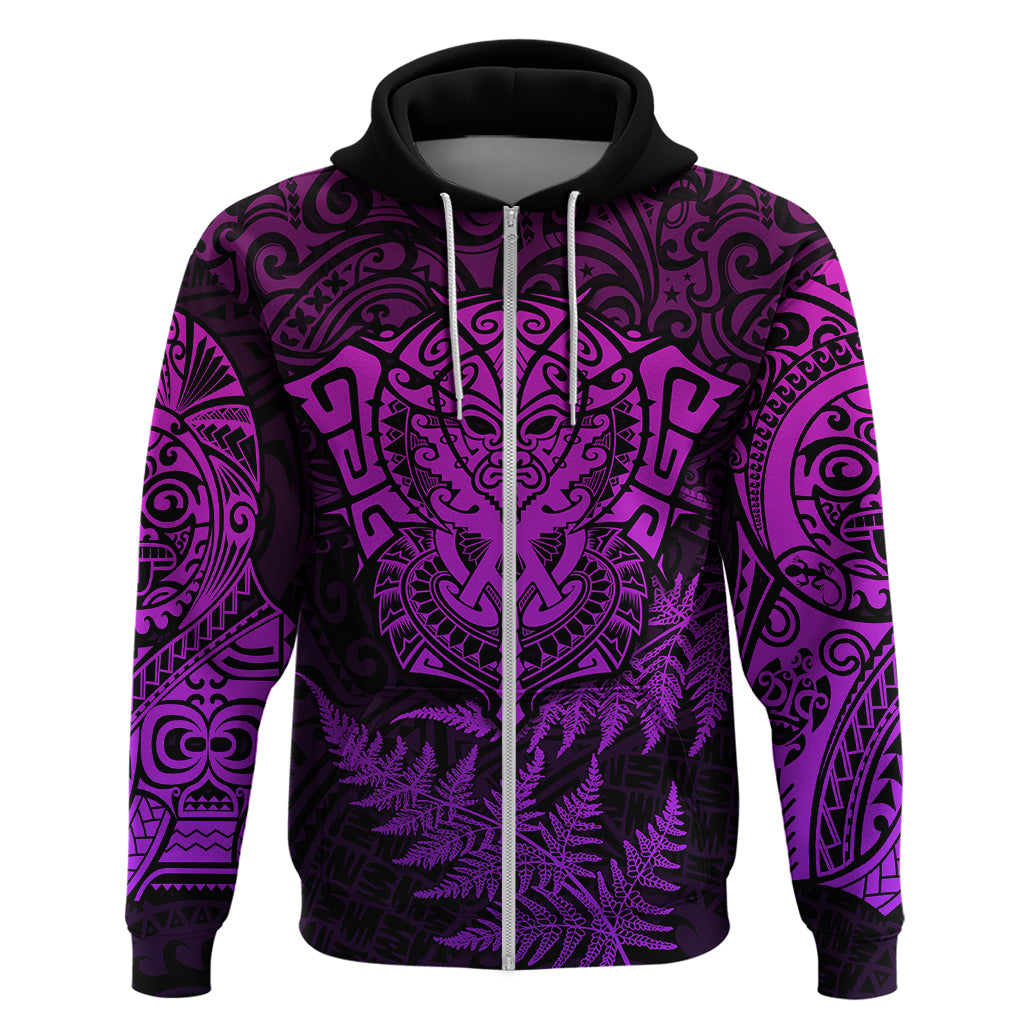 New Zealand Rugby Hoodie Silver Fern All Black Mix Ta Moko Purple Style LT9 - Vibe Hoodie Shop