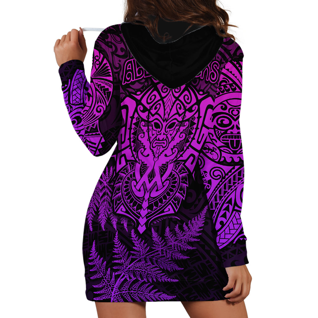 New Zealand Rugby Hoodie Dress Silver Fern All Black Mix Ta Moko Purple Style - Vibe Hoodie Shop