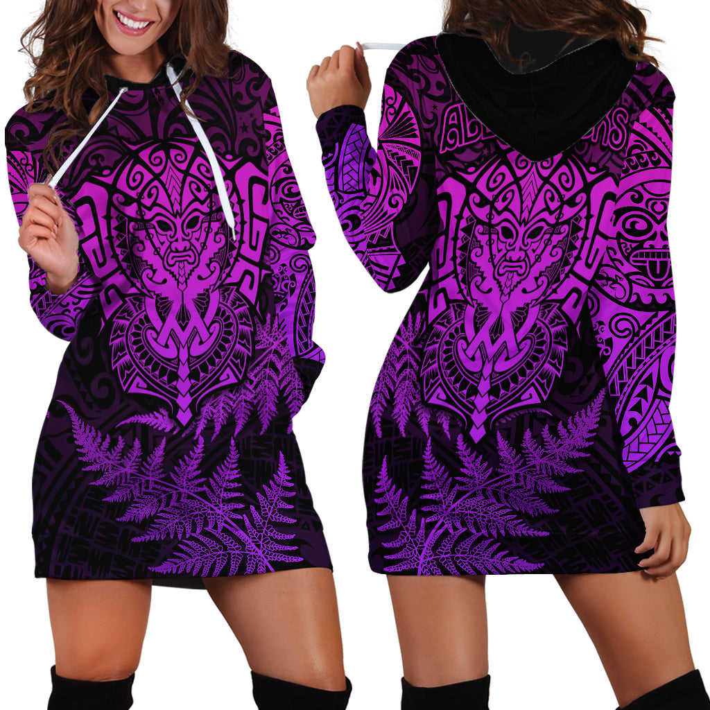 New Zealand Rugby Hoodie Dress Silver Fern All Black Mix Ta Moko Purple Style - Vibe Hoodie Shop