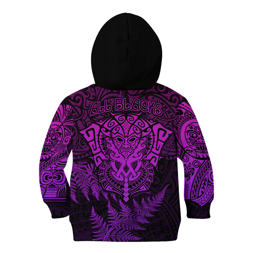 New Zealand Rugby Kid Hoodie Silver Fern All Black Mix Ta Moko Purple Style - Vibe Hoodie Shop