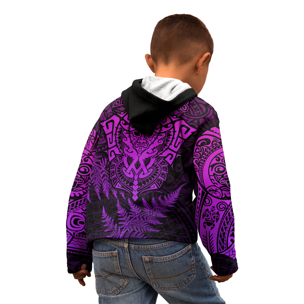 New Zealand Rugby Kid Hoodie Silver Fern All Black Mix Ta Moko Purple Style - Vibe Hoodie Shop