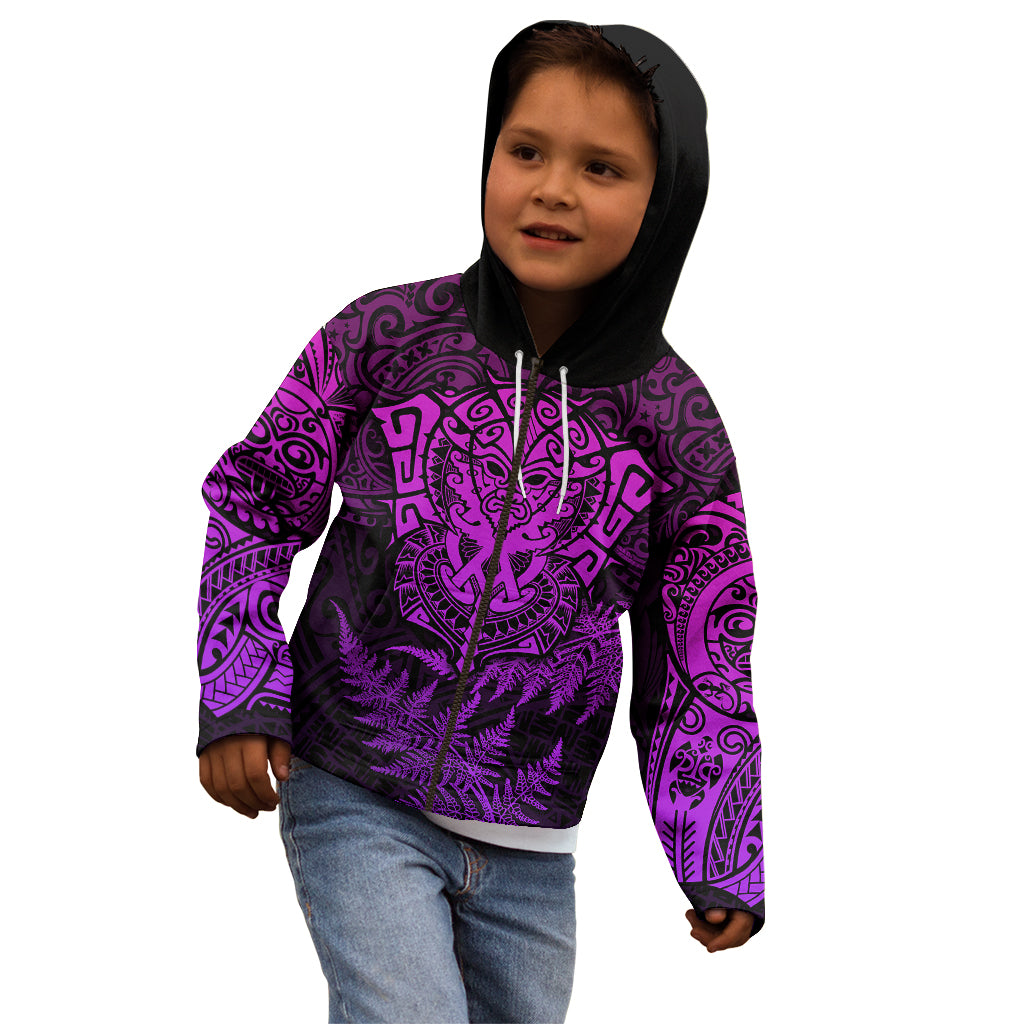 New Zealand Rugby Kid Hoodie Silver Fern All Black Mix Ta Moko Purple Style - Vibe Hoodie Shop