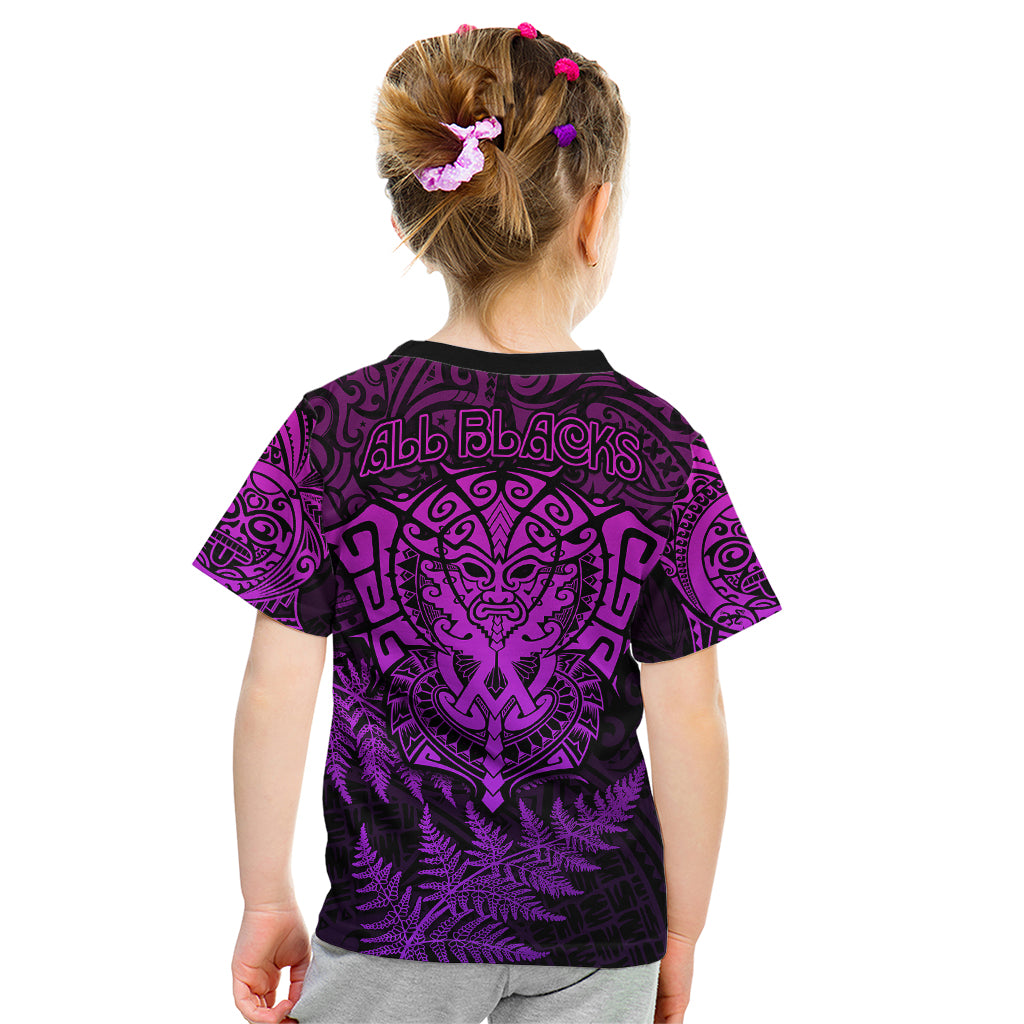 New Zealand Rugby Kid T Shirt Silver Fern All Black Mix Ta Moko Purple Style - Vibe Hoodie Shop