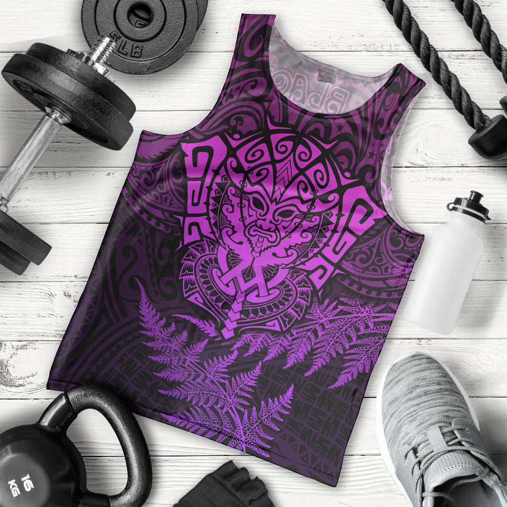 New Zealand Rugby Men Tank Top Silver Fern All Black Mix Ta Moko Purple Style - Vibe Hoodie Shop