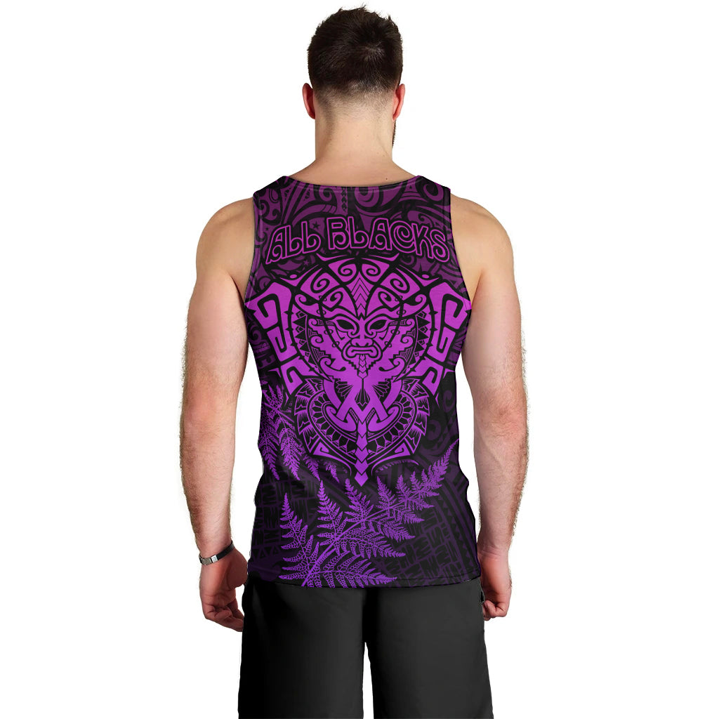New Zealand Rugby Men Tank Top Silver Fern All Black Mix Ta Moko Purple Style - Vibe Hoodie Shop