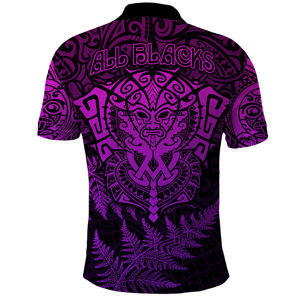 New Zealand Rugby Polo Shirt Silver Fern All Black Mix Ta Moko Purple Style LT9 - Vibe Hoodie Shop