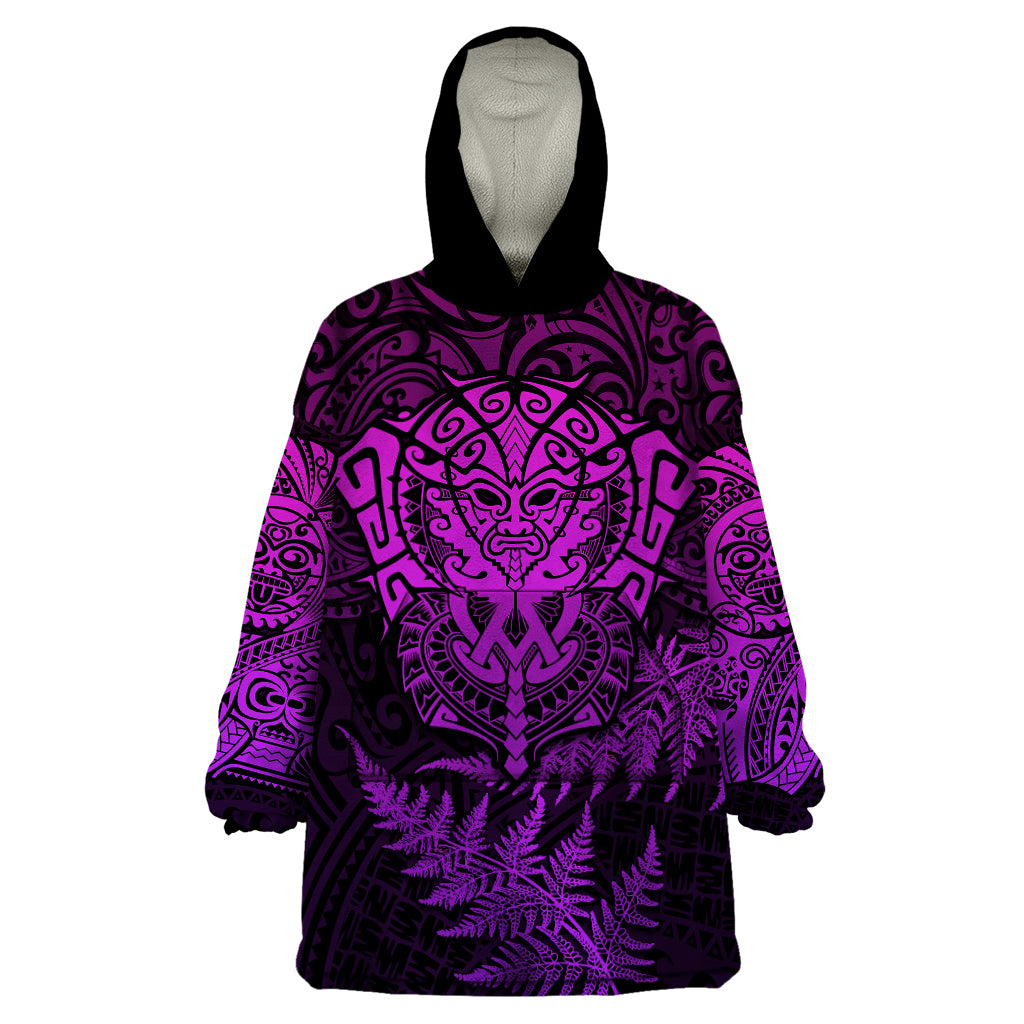 New Zealand Rugby Wearable Blanket Hoodie Silver Fern All Black Mix Ta Moko Purple Style - Vibe Hoodie Shop