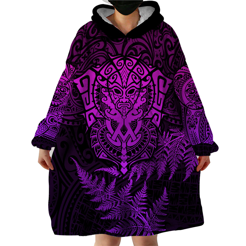 New Zealand Rugby Wearable Blanket Hoodie Silver Fern All Black Mix Ta Moko Purple Style - Vibe Hoodie Shop