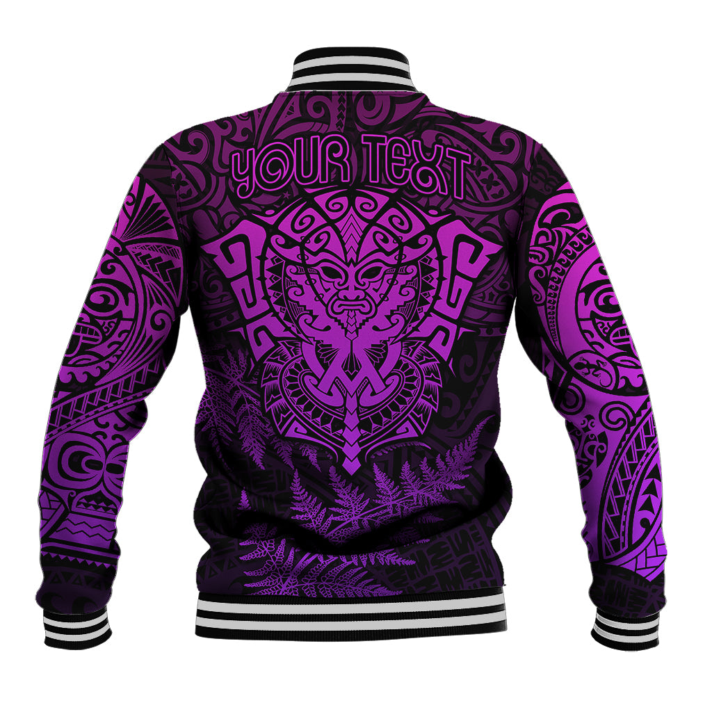 Personalised New Zealand Rugby Baseball Jacket Silver Fern All Black Mix Ta Moko Purple Style - Vibe Hoodie Shop