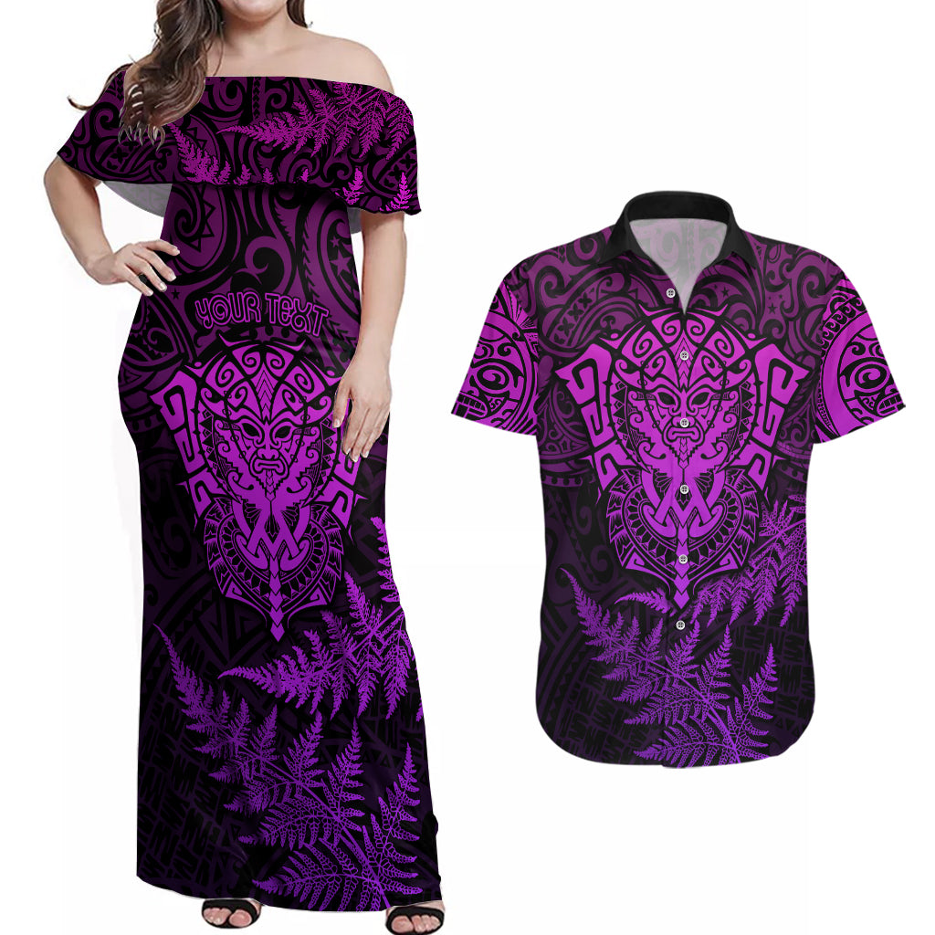personalised-new-zealand-rugby-couples-matching-off-shoulder-maxi-dress-and-hawaiian-shirt-silver-fern-all-black-mix-ta-moko-purple-style