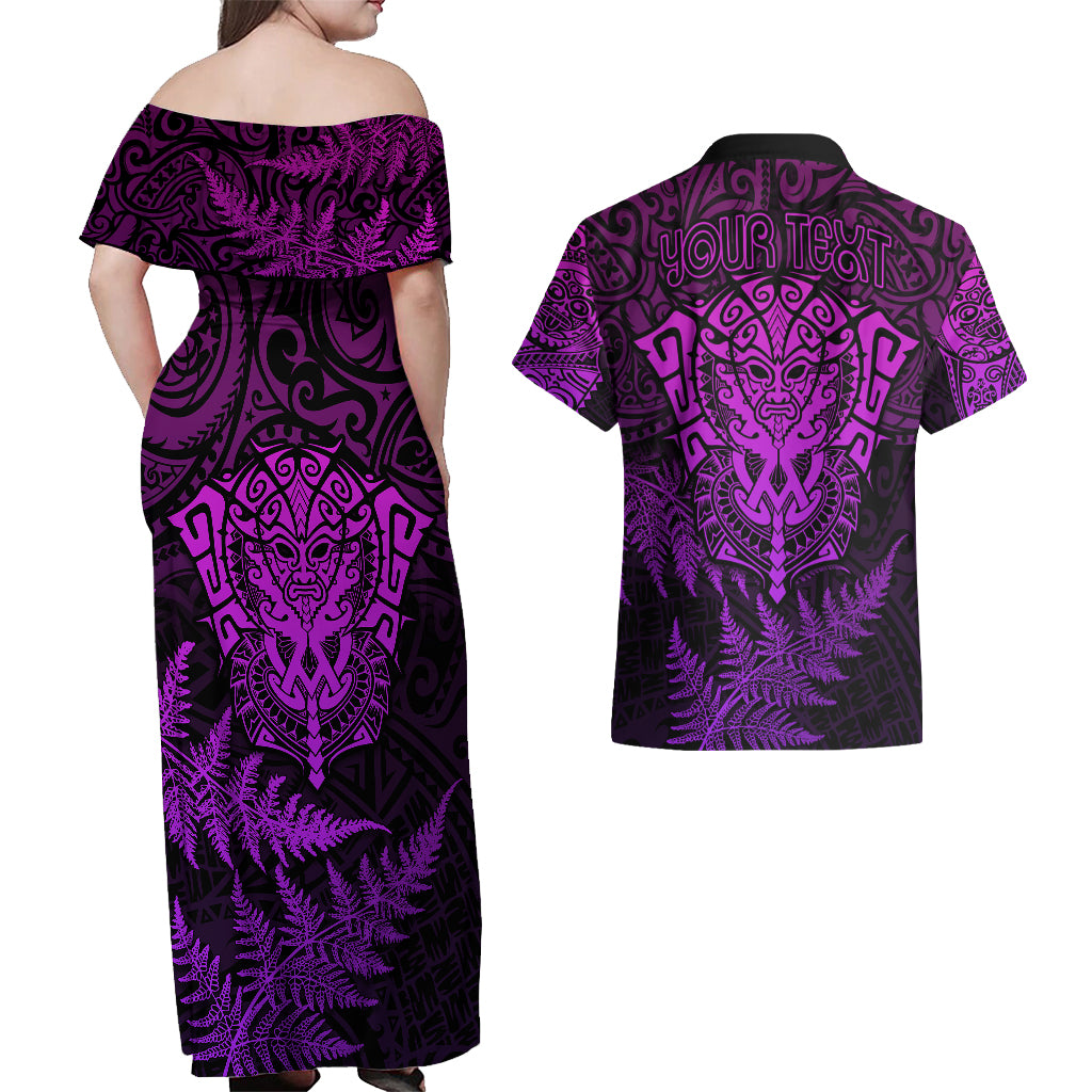 personalised-new-zealand-rugby-couples-matching-off-shoulder-maxi-dress-and-hawaiian-shirt-silver-fern-all-black-mix-ta-moko-purple-style